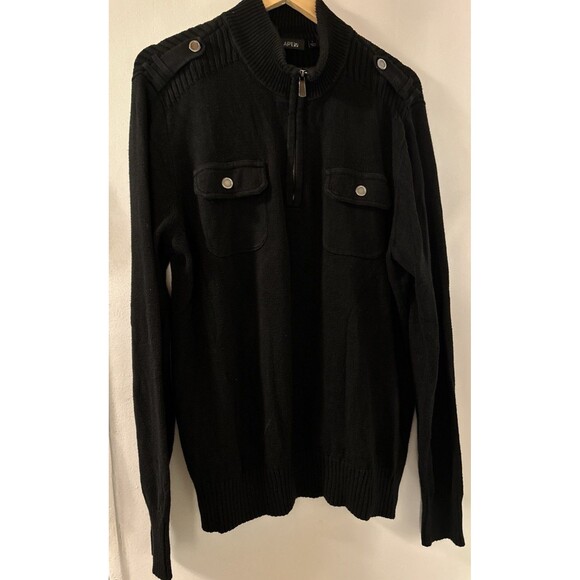 APT. 9 Mens Black Long Sleeve1/4 Zip Military Modern Fit Sweater Size Large - Picture 1 of 10